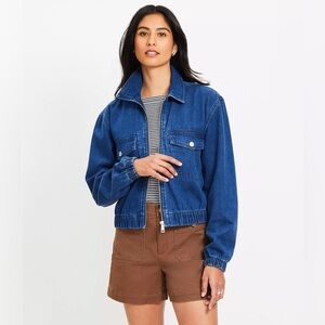 NWT Petite Denim Bubble Jacket in Classic Mid Wash